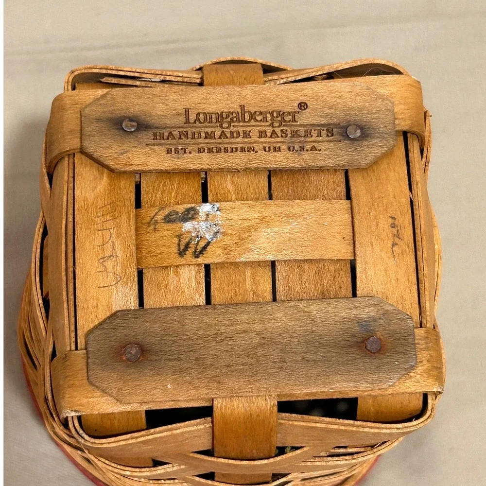 Longaberger Handmade Baskets Thank You Woven Wood Basket Red Trim Brass Plate